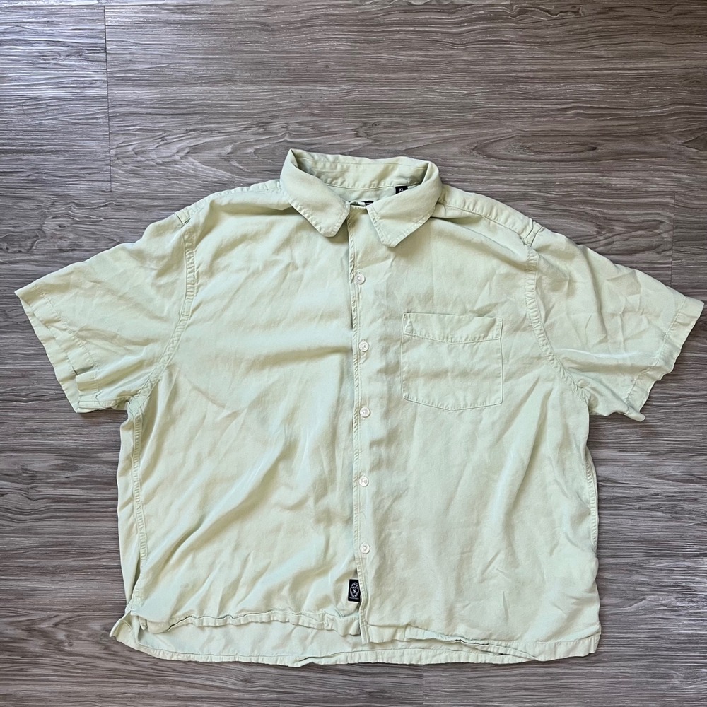 Todd Snyder Mens XL Sage Green Viscose Lyocell Loop Collar Short Sleeve Shirt